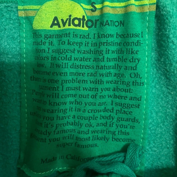 Aviator Nation Green Sweatpants with Pink Orange and Yellow Stripes - Picture 3 of 5